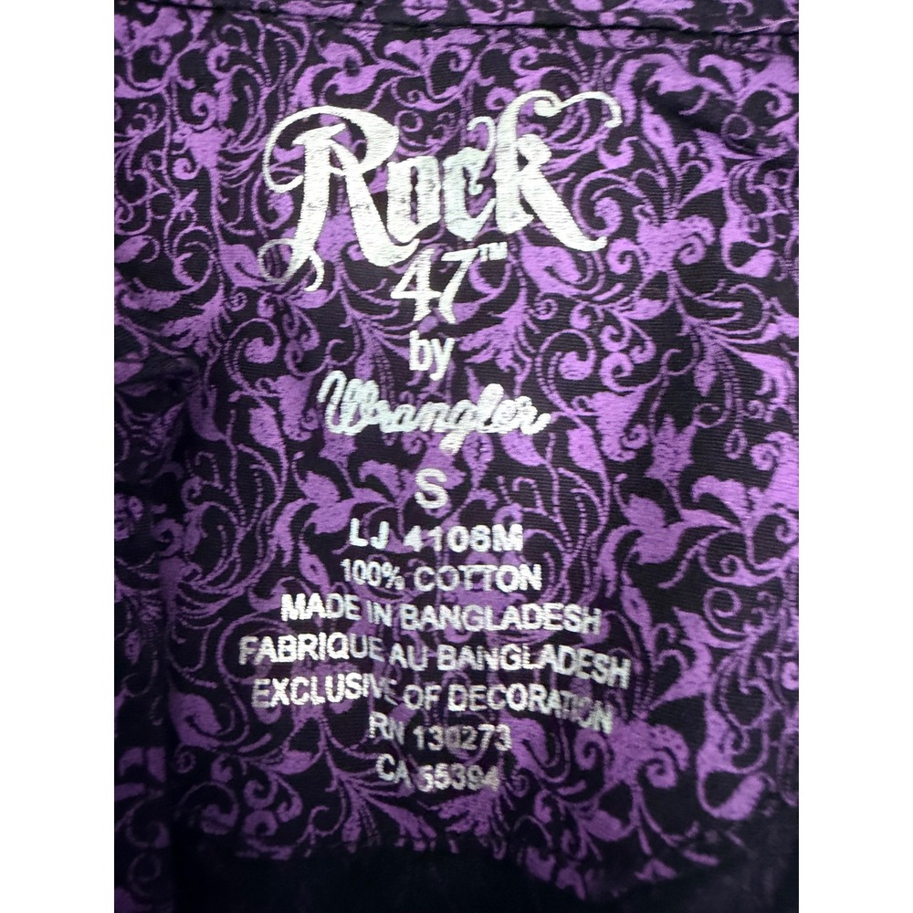 Rock 47 by Wrangler Womens Purple Filigree Western Snap Shirt Rhinestone Small - Picture 3 of 8